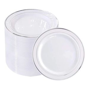 50 pezzi Piatti in plastica argento-7,5 pollici Piatti usa e getta per insalata Piatti per antipasti in plastica dura Piccoli piatti per torta per feste 240122