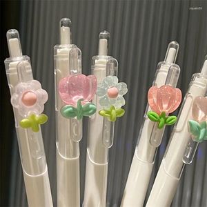 Styl ins Cute Floral Gel Pens Kawaii Creativity Ballpoint Pen St Nib Aesthetics Transparent Student School Supplies