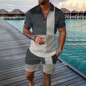 Fatos masculinos e tux meu vestido meninos ternos magro sportswear impressão cor manga curta zip camisa shorts conjunto verão casual streetwear