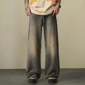 Men's Pants Retro Style Jeans Men Denim Trousers Hop With Gradient Contrast Color Wide Leg Full Length Pockets For High