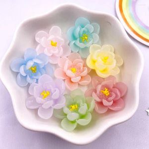 Decorative Figurines 22mm Resin Gradient Colorful Luminous Big Lotus Flatback Flower Rhinestone Scrapbook Ornament 10Pcs DIY Bow Craft OL7