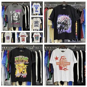 Erkek Tişörtler Vintage Hellstar Studios Tshirts Yıkanmış Hayalet Yüz Kulaklık Dünya Baskı Kısa Kollu Hiphop Street Büyük Boy T-Shirt Erkek Kadınlar W2