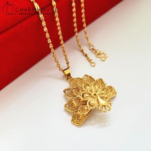 Pendant Necklaces Charm For Women 24K Yellow Gold Color Peacock Necklace Chain Collar Femme Wedding Jewelry Accessories Gifts