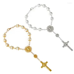 Link Bracelets One Decade Auto Rosary Beads Catholic Bracelet Saint Benedict Crucifix Divine Mercy Gift For Women Men