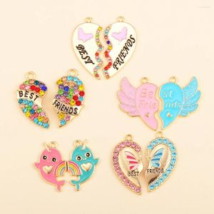 Charms 2Pairs Exquisite Zircon Metal Broken Heart Love Splicing Necklace Pendant For Jewelry Making Keychain BFF Friendship Gifts