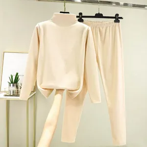 Calças femininas de duas peças mulheres traceless roupa interior térmica conjunto unisex pijama íntimo ultra-fino inverno temperatura constante manga longa