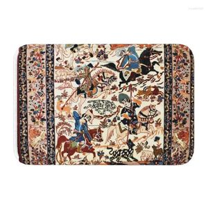 Carpets Blue Antique Persian Isfahan Silk Rug With Animals Front Floor Door Entrance Mat Tribal Ethnic Floral Bath Doormat Carpet