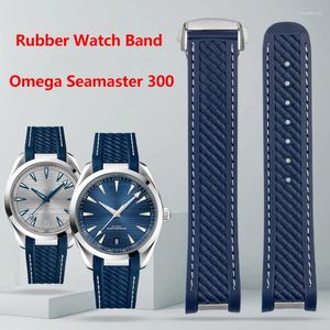 Assista Bandas 20mm Borracha Silicone Strap para Omega Seamaster 300 AT150 Aqua Terra Ultra Light 8900 Fivela de Aço Azul Pulseiras