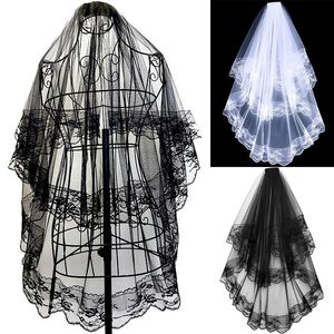 Black White Lace Bridal Veils with Comb Short Two Layer Bridal Vintage Wedding Veils for Bride Cosplay Costume Hair Accessories 240123