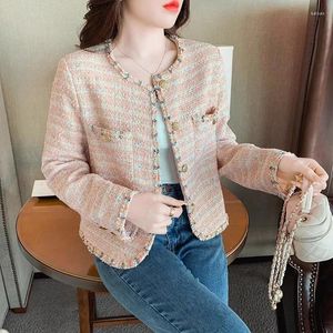 Jaquetas femininas alta rua luxo fragrância tweed jaqueta outono inverno casacos curtos francês vintage outwear