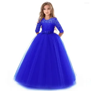 Girl Dresses Pageant Girls Children Long Lace Sleeves Maxi Tulle Party Wedding Father And Daughter Dance Ball