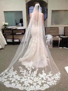 Bridal Cathedral Veils Wedding Blusher Veils 1 Tier Long Spets With White Comb Bridal Ivory Wedding Veil Custom Made 240123