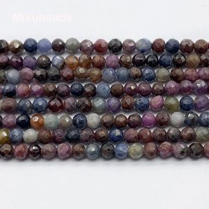 Loose Gemstones Wholesale Natural 3mm Ruby Sapphire Faceted Round Beads For Jewelry Making DIY Bracelets Necklace Strand Gift 38cm