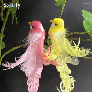 Decorative Figurines 14cm Handmade Simulation Canary Bird Creative Feather Lawn Figurine Ornament Animal Garden Prop Home Room Decoration