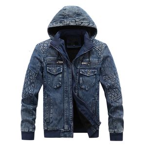 Mens Autumn Winter Coats Denim Fur Jacket Huven tjock varm ytterkläder överrock vindbrytare avslappnade toppar xl xxl xxxl