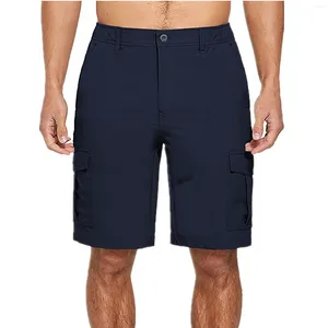 Shorts masculinos verão solto calças de carga semi elástico cintura zíper bolso calças esportivas painéis calças plus size para