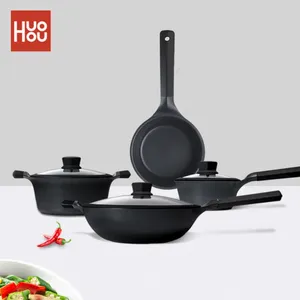 Pfannen Huohou Super Platinum Antihaft-Pfanne Braten Suppe Küchenutensilien Haushalt Kochtöpfe Set Wok