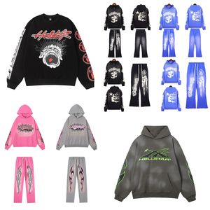 Hellstar masculino high street sports hoodie hellstars retro lama impressão com capuz solto moda hip hop calças e moletom com capuz