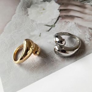 Cluster Rings Punk Rock Waterdrop Shape Opening For Women Gold Color Teardrop Chunky Polished Stainless Steel Metal Ring Jewelry Bijoux