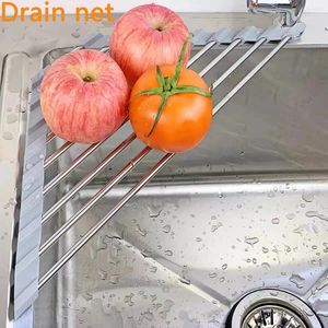 Hooks Triangle Dish Drying Rack For Sink Corner Roll Up Caddy Sponge Holder Foldable Stainless Steel Drainer Kitchen Accessories