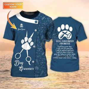 Homens Camisetas 2024 Verão Dog Groomer Promessa 3D T-shirt Grooming Personalizado Pet Salon Uniforme