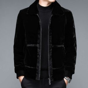 Winter Mens Fur Casual Coat Golden Mink Lapel Zipper Integrated Trend for Middle Designer Aged and Young People J1C3