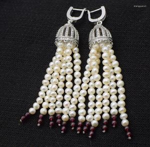 Dangle Earrings One Pair Freshwater Pearl White Near Round Red Garnet Drop Hook 70mm Wholesale Beads Nature