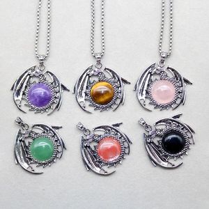 Pendant Necklaces 1pc Natural Stone Healing Crystal Balance Chakra Flying Dragon Necklace For Women And Men Positive Energy Jewelry Gift