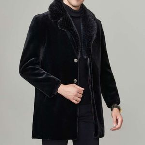 Mens Mink Fur Coat Winter Haining Whole Leather Middle Designer Aged Dad Medium Length Top TSMX