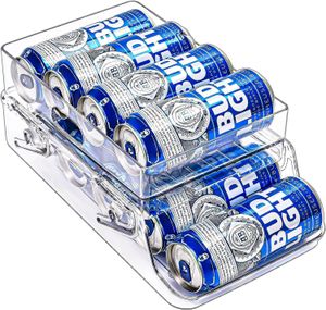 Refrigerator Can Drink Holder Storage Rolling Dispenser Pop Soda Organizer Bins Stackable 2 Tier Freezer Beverage Or 240125