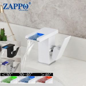 Bathroom Sink Faucets ZAPPO Basin Faucet LED Waterfall Wash Mixer White Tap Black Deck Mounted Cold Water