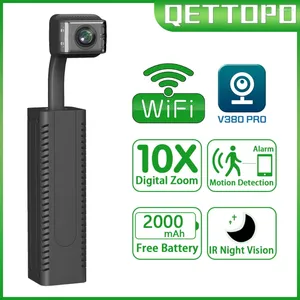 Qettopo 5mp wifi mini câmera embutida 2000mah bateria detecção de movimento 1080p segurança cctv vigilância ip v380 pro