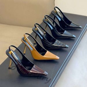 New patent Leather square toe Slingback Pumps shoes stiletto Heels sandals 10.5cm womens High heeled sandals Luxury Designer Dress shoes Sizes 35-42 With box