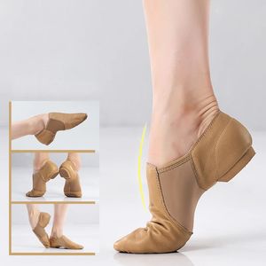 Genuine Leather Jazz Dance Shoes Tan Black Antiskid Sole Jazz Shoes High Quality Adults Dance Sneakers For Girls Women 240119