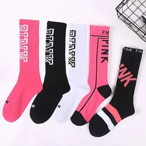 Женские носки, 5 пар, розовые мужские носки до колена с надписью, уличная одежда, носки в стиле хип-хоп для скейтбординга