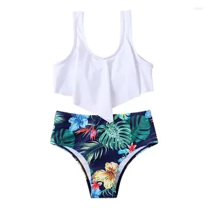 Women's Swimwear Falbala Print Girls Kids Bikinis Multi Style Children High Waist Swimsuit 2024 Summer Child Baby Biquini Infantil