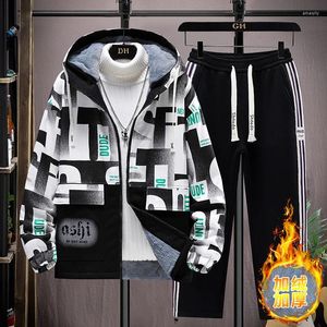 Erkek Trailtsits 2024 Sonbahar Kış Men Men Trailsuit Sweatshirt Sıradan Sıcak Spor Giyim Kürk Kürklü Ceket Pantolon 2 Parça Set