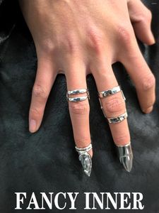 Klusterringar 2024 Punk Nail Ring Armor Fingertip Metal Trendy Silver Color Unsex Cool Finger For Women Men Party Jewelry