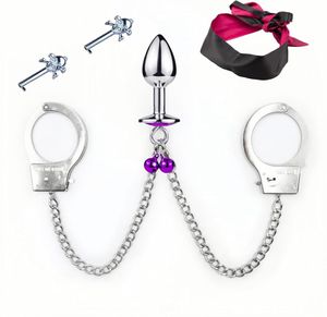 BDSM Anal Plug Butt Plug Trainer Lange Kette Handschellen Edelstahl SM Bett Fesseln Set Sexspielzeug + Fetisch Augenbinde Paar Flirt für Unisex