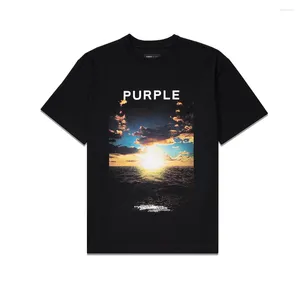 Men's T Shirts Purple Brand Tee Inset Crewneck Collar Regular Fit Cotton Graphic Sunset Black Beauty T-Shirt