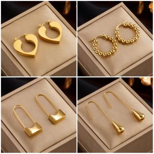 Brincos de argola com trava de coração dourado 14k para mulheres de alta qualidade joias douradas para meninas festa de casamento presentes