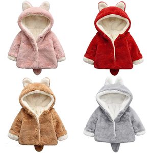Cute Cat Ears Plush Baby Jacket Christmas Princess Girls Coat Autumn Winter Warm Hooded Children Outerwear Toddler Girl Clothes 240122