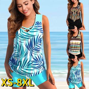 2023 Womens Swimwear Tankini 2 Peça Plus Size Swimsuit Slim Floral Bikini Set Ternos de Banho Coloridos Sexy Acolchoados Bras 240226