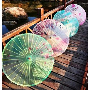 Ombrelli Ombrello di carta oliata Pieghevole in legno Pioggia Donna Decor Fiore trasparente Ombrellone giapponese cinese