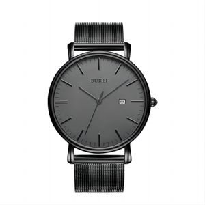 Burei Men's Fashion Minimalist Wrist Watchウォータープルーフウォッチシンプルな超薄い時計アナログクォーツデートステンレススチールメッシュバンド