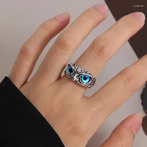 Cluster Rings Vintage Plain Silver Colored Blue Eye Owl Ring Demon Jewelry Female