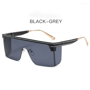 Sunglasses Vintage Oversized Square Men Women Brand Designer Flat Top Fashion One Piece Lens Sun Glasses For Female Shades