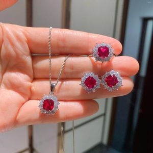 Necklace Earrings Set SoJewelry Internet Celebrity Live Streaming Selling Korean Version Of Ins Trend Simulation Pigeon Blood Ruby