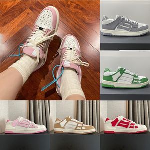 2024 Designer Skel Top Baixo Homens Mulheres Sapatos Ossos Hi Couro Sapatilhas Luxo Esqueleto Azul Vermelho Branco Preto Verde Cinza Rosa Casal Casual Low-Cut Mens Sapato Sneaker