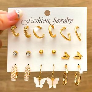 Dangle Earrings FNIO 2024 Fashion Love Heart Circle Set Geometry Butterfly Pearl Drop For Women Simple Metal Party Jewelry